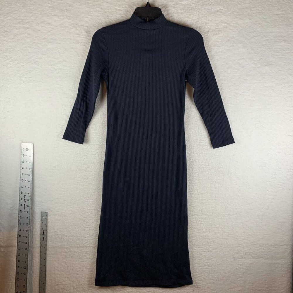 Velvet‎ Torch Midi Dress Women's Small Navy Rib Knit Mock Neck Long Sleeve 6535